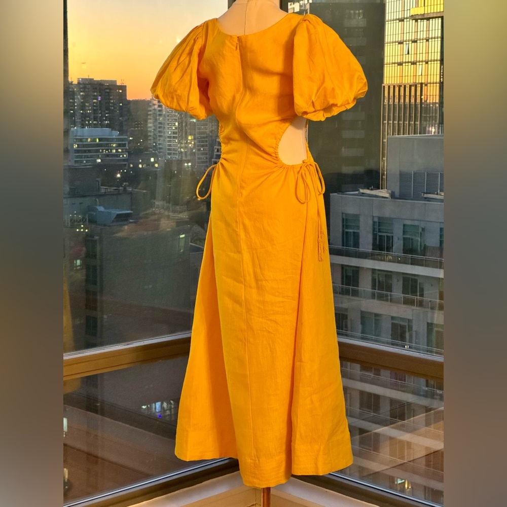 🆕 FARM Rio 🧿 NWOT Linen Cut Out Midi Dress, Yellow - Size XS - Picture 8 of 16